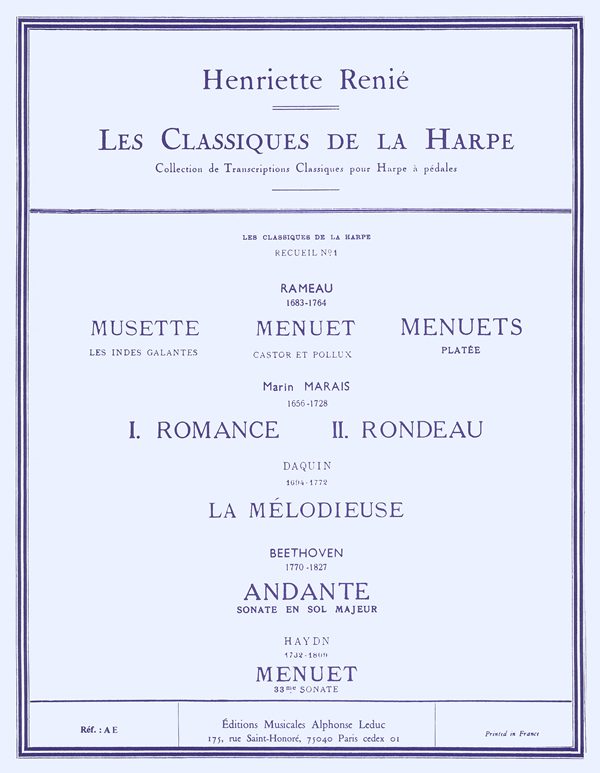 Classiques de la Harpe, Book 1