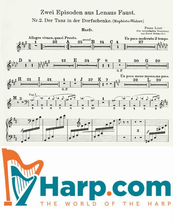 Harp Sheet Music: Mephisto Waltz (harp part) by LISZT, F.