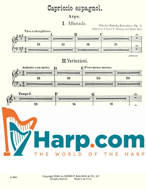 Harp Sheet Music Capriccio Espagnol (harp part) by RIMSKYKORSAKOV, N.