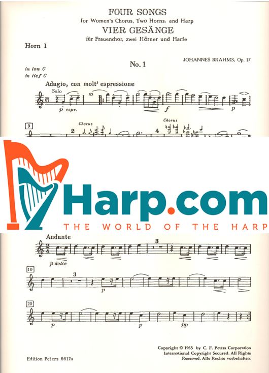 Brahms Four Songs, Op. 17, No. 1-Horn Parts