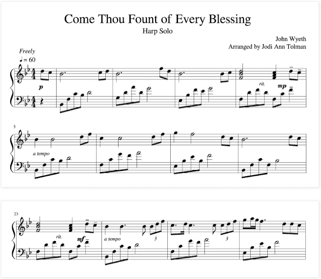 Come Thou Fount of Every Blessing for Solo Harp - Image 2