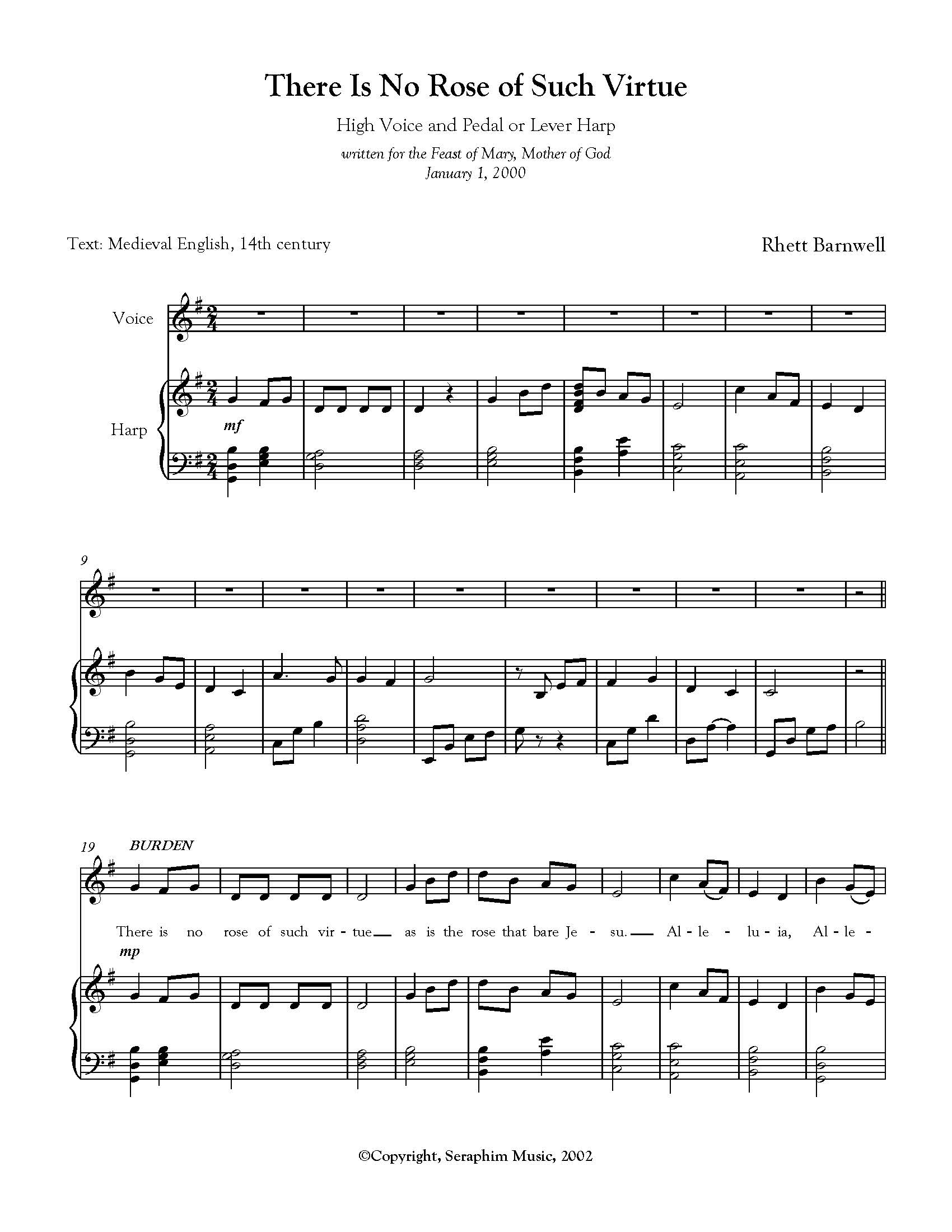 There is no Rose of Such Virtue for high voice and harp (optional cello) - Image 2